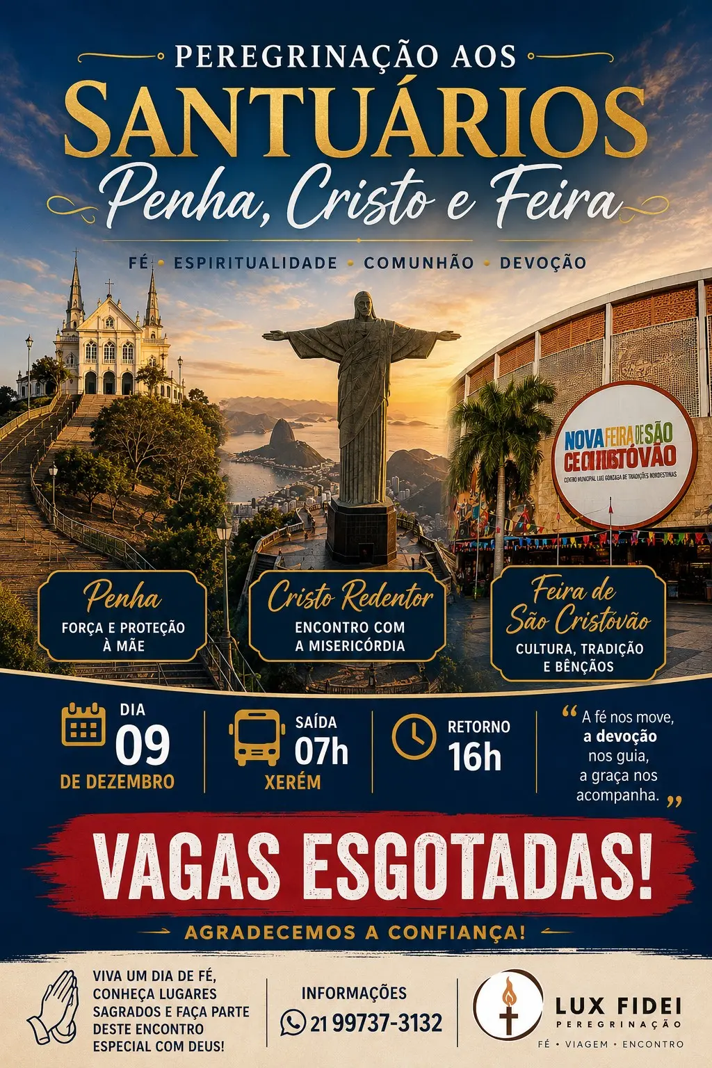 Arte oficial da peregrinação à Penha, ao Cristo Redentor e à Feira de São Cristóvão, com vagas esgotadas